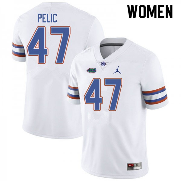 Jordan Brand Women #47 Justin Pelic Florida Gators College Football Jersey White